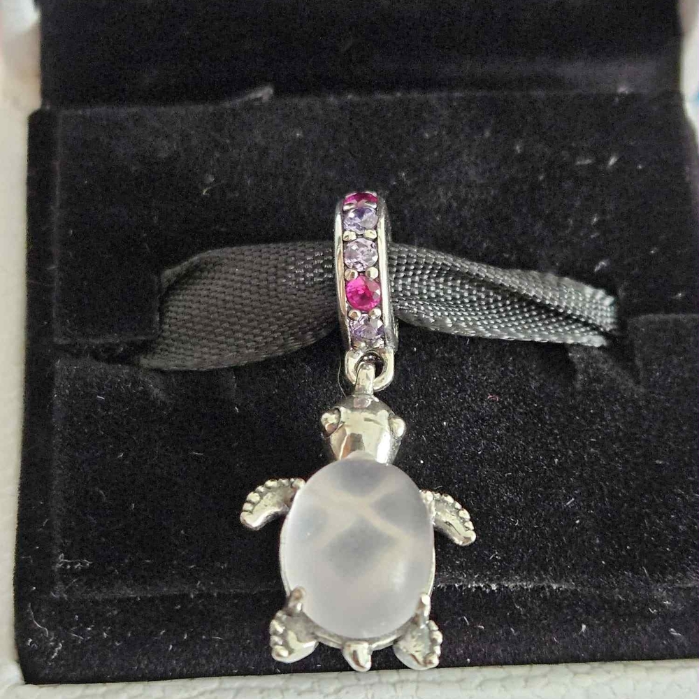 Silver Turtle Pendant with Pink and Purple Accents